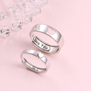 Yearace 925 Sterling Silver Adjustable Couple Heart "I Love You" Ring Set